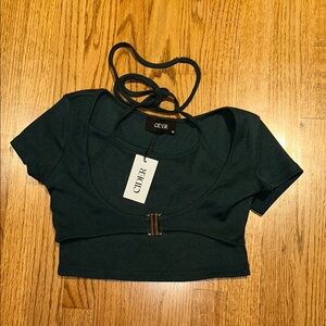 Cider Green Bustier Crop Top with Short Sleeves